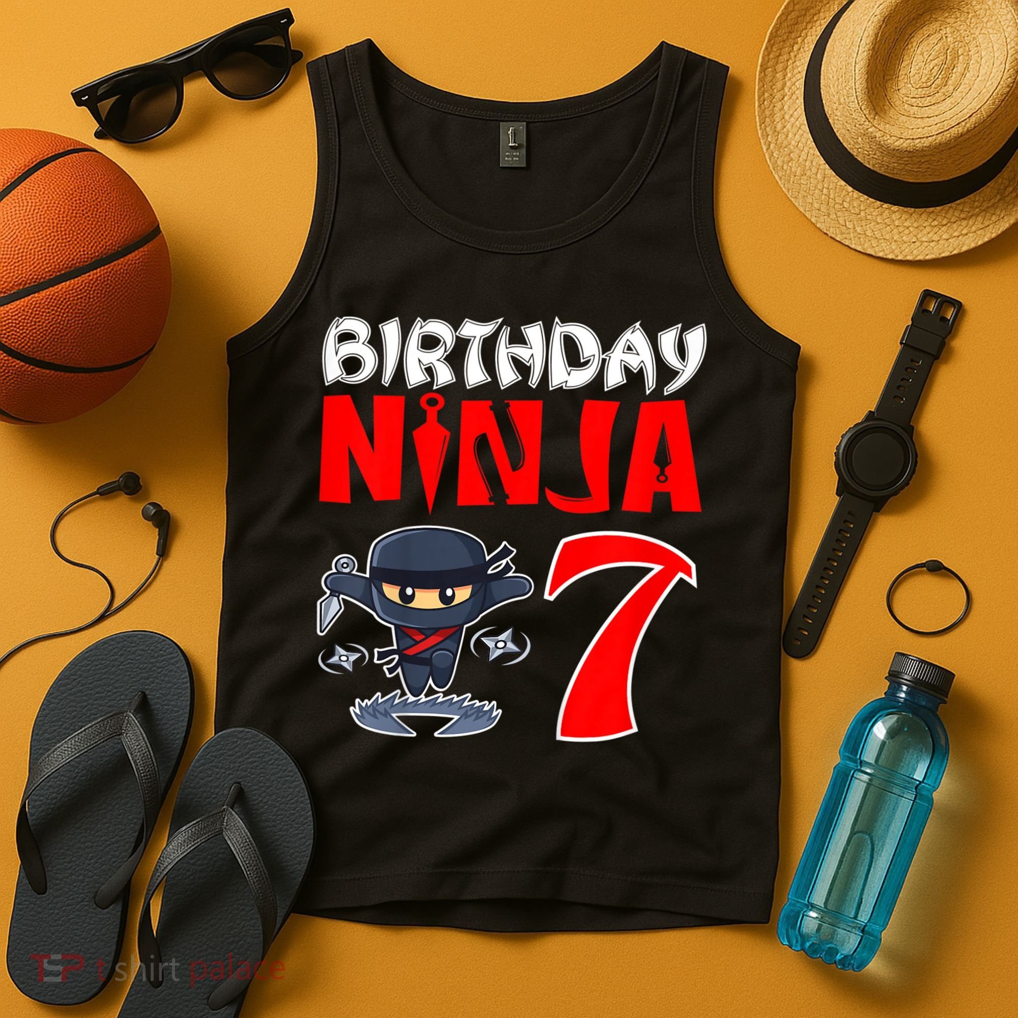 Cute Funny Birthday Ninja For 7 Year Old Little Ninja 7th Birthday Tank Top