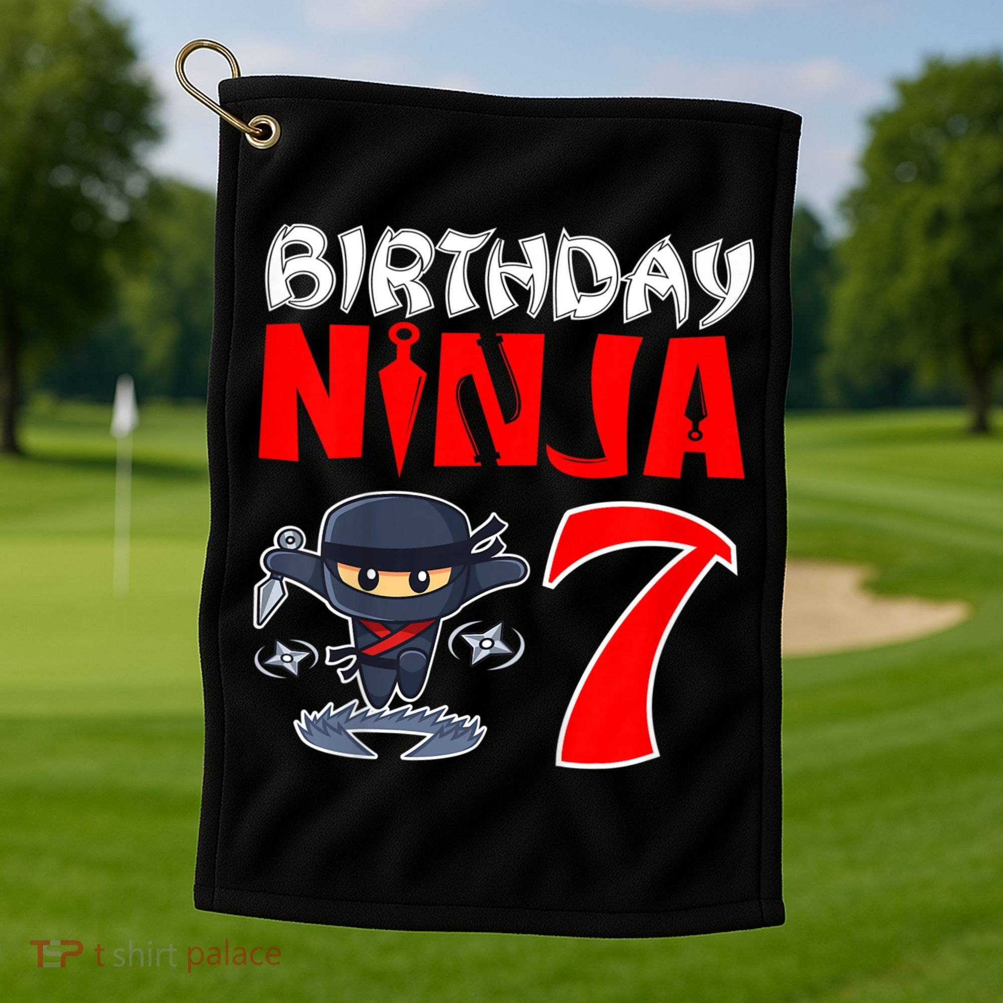 Cute Funny Birthday Ninja For 7 Year Old Little Ninja 7th Birthday Golf Towel