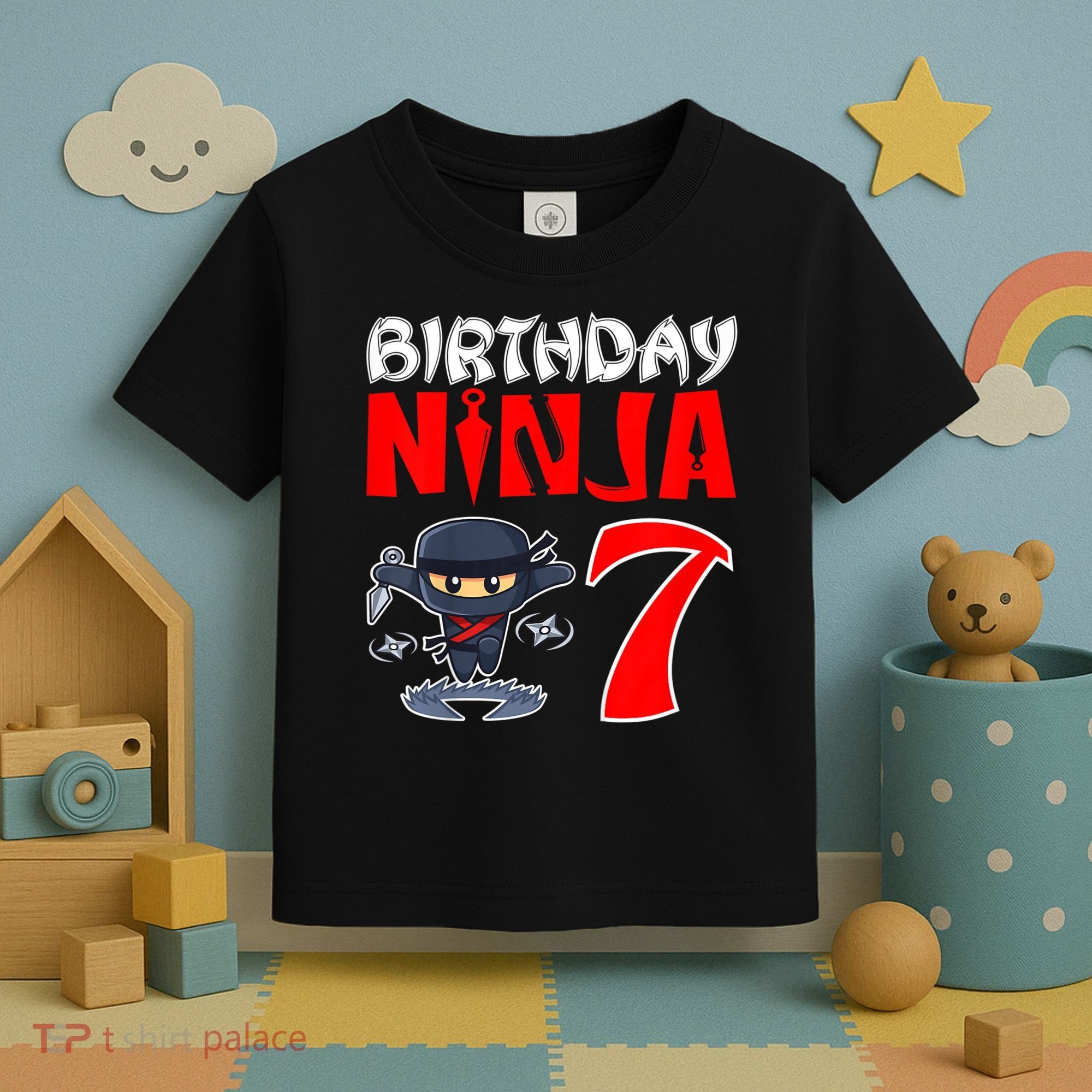 Cute Funny Birthday Ninja For 7 Year Old Little Ninja 7th Birthday Toddler T-Shirt