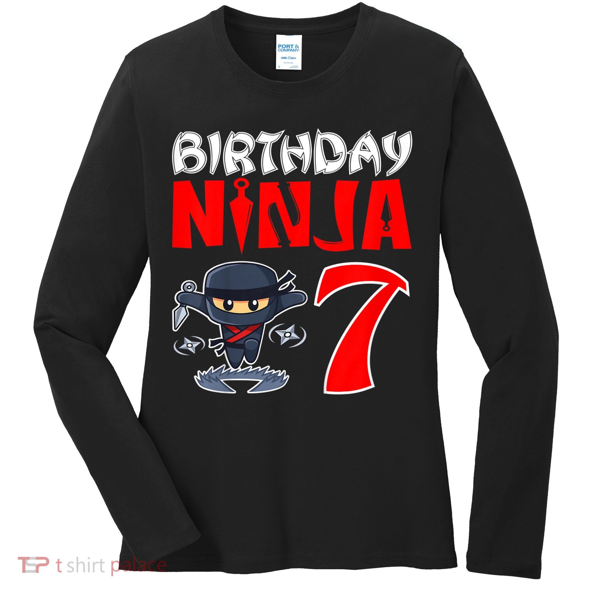 Cute Funny Birthday Ninja For 7 Year Old Little Ninja 7th Birthday Women's Long Sleeve Shirt