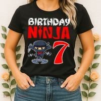 Cute Funny Birthday Ninja For 7 Year Old Little Ninja 7th Birthday Women's T-Shirt thumb 2