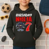 Cute Funny Birthday Ninja For 7 Year Old Little Ninja 7th Birthday Kids Hoodie thumb 2