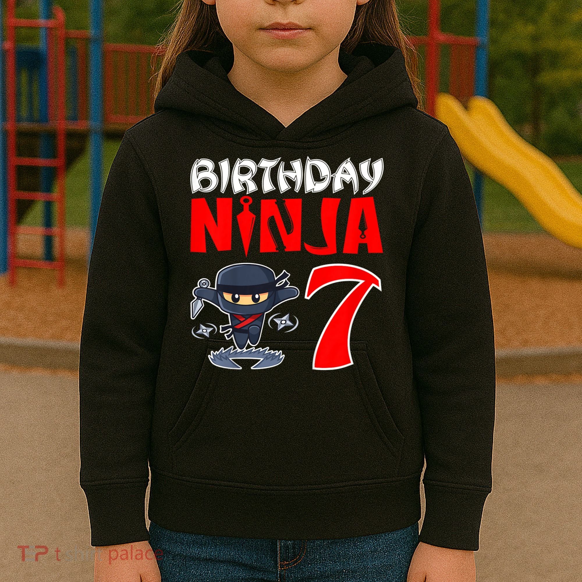 Cute Funny Birthday Ninja For 7 Year Old Little Ninja 7th Birthday Kids Hoodie