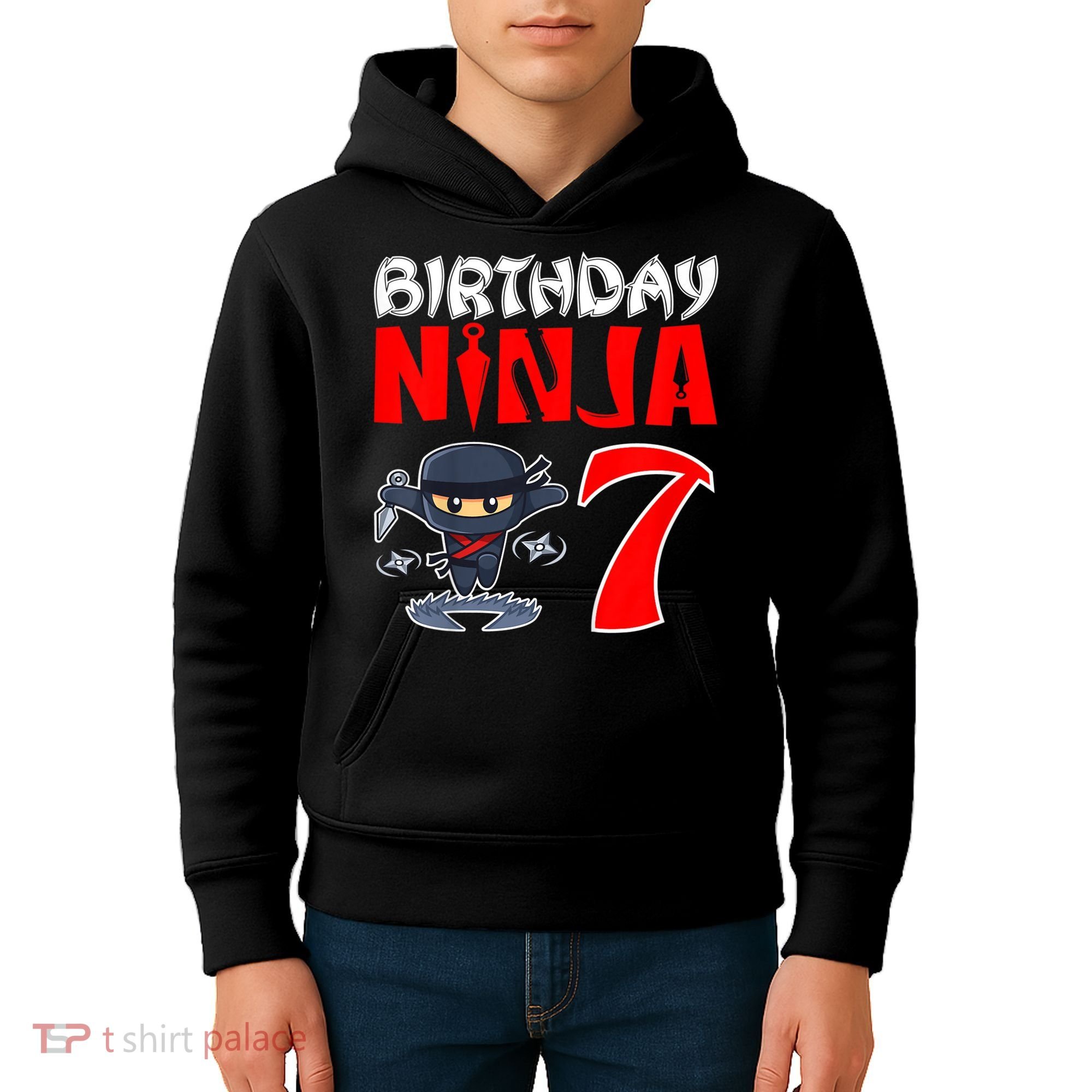 Cute Funny Birthday Ninja For 7 Year Old Little Ninja 7th Birthday Kids Hoodie
