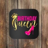 Cute Funny Birthday Queen Gift Girly Pink Shoe Crown Wo Birthday Coaster thumb 0