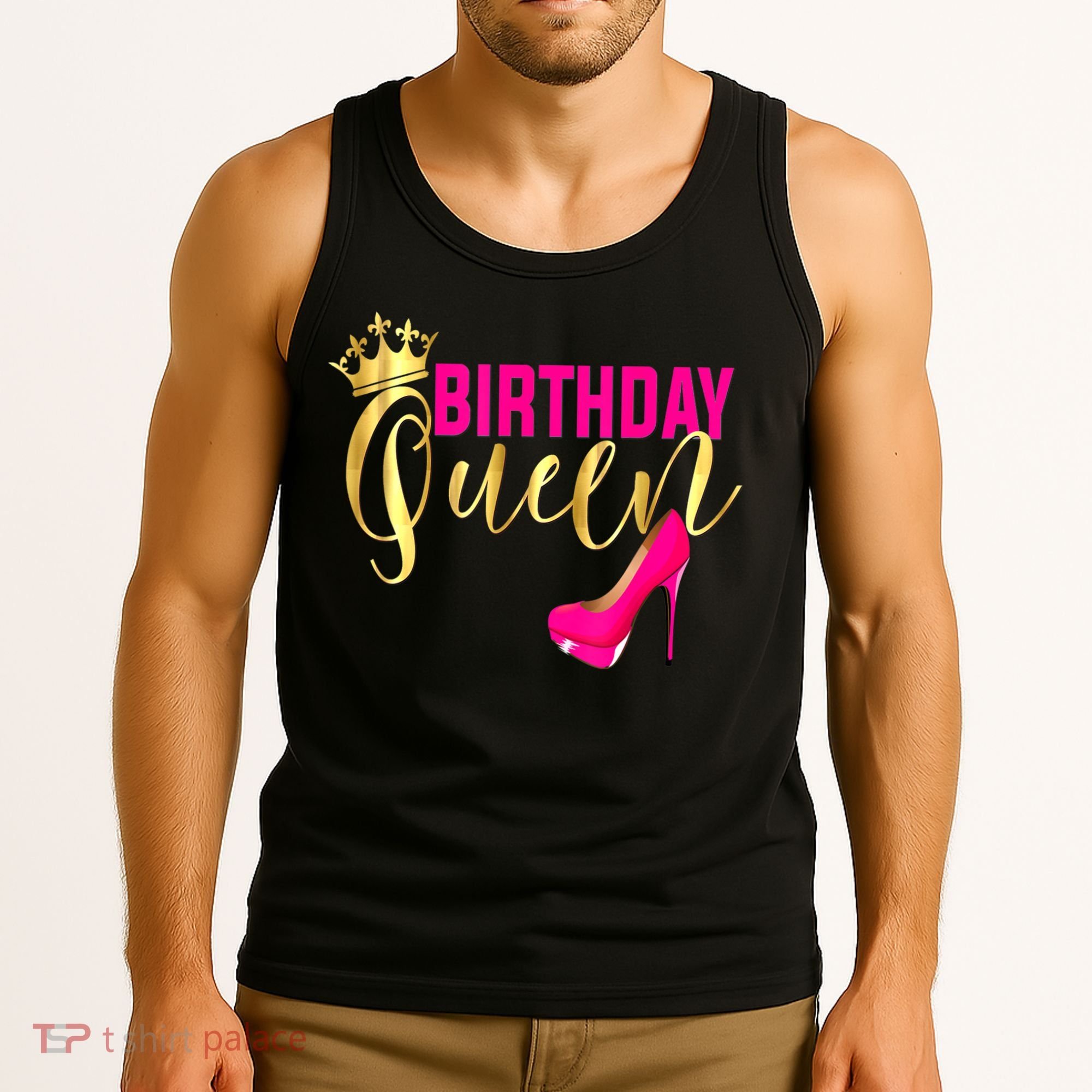 Cute Funny Birthday Queen Gift Girly Pink Shoe Crown Wo Birthday Tank Top