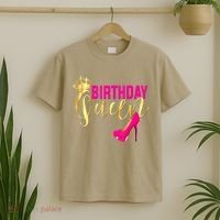 Cute Funny Birthday Queen Gift Girly Pink Shoe Crown Wo Birthday T-Shirt thumb 2