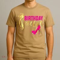 Cute Funny Birthday Queen Gift Girly Pink Shoe Crown Wo Birthday T-Shirt thumb 3