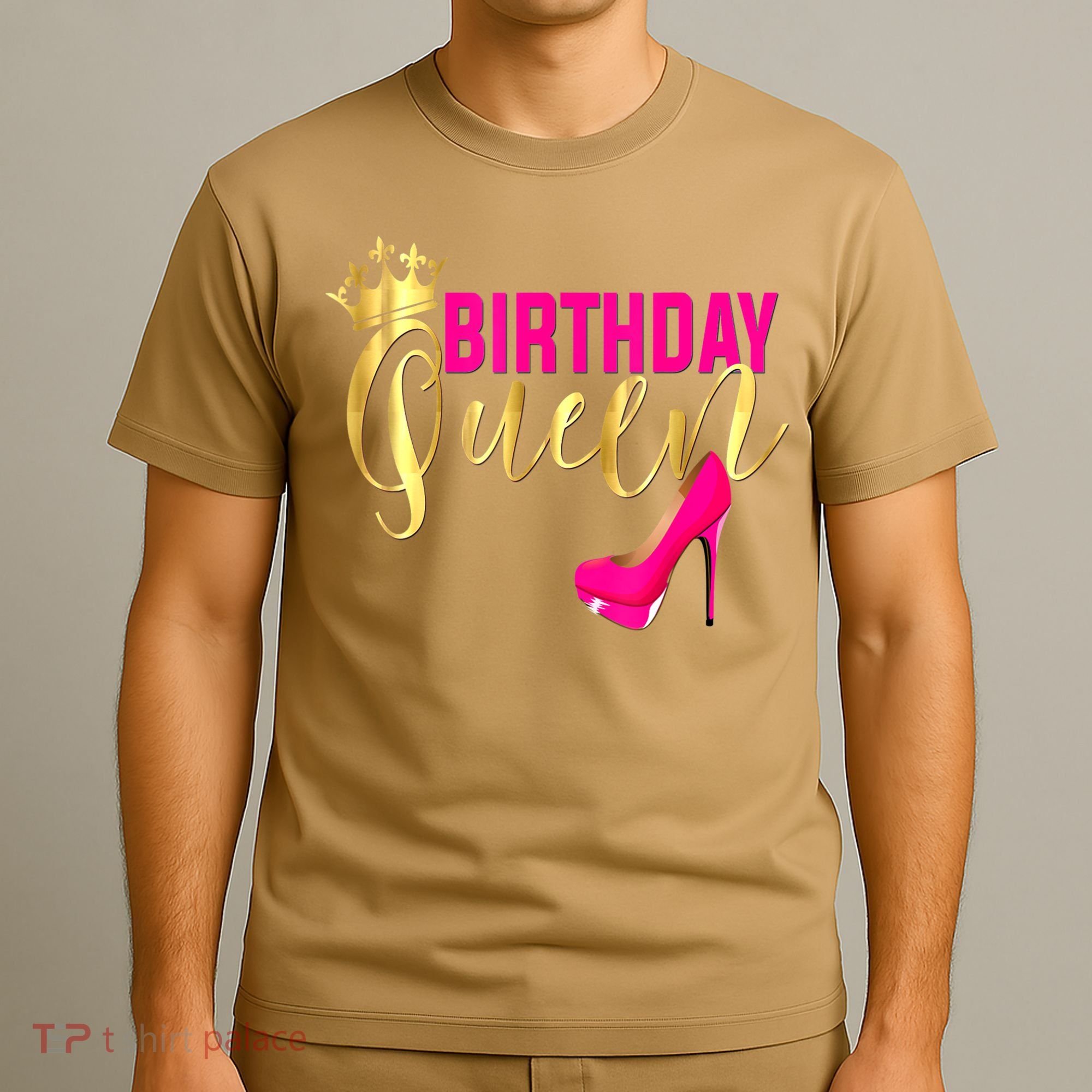 Cute Funny Birthday Queen Gift Girly Pink Shoe Crown Wo Birthday T-Shirt