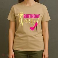 Cute Funny Birthday Queen Gift Girly Pink Shoe Crown Wo Birthday T-Shirt thumb 4
