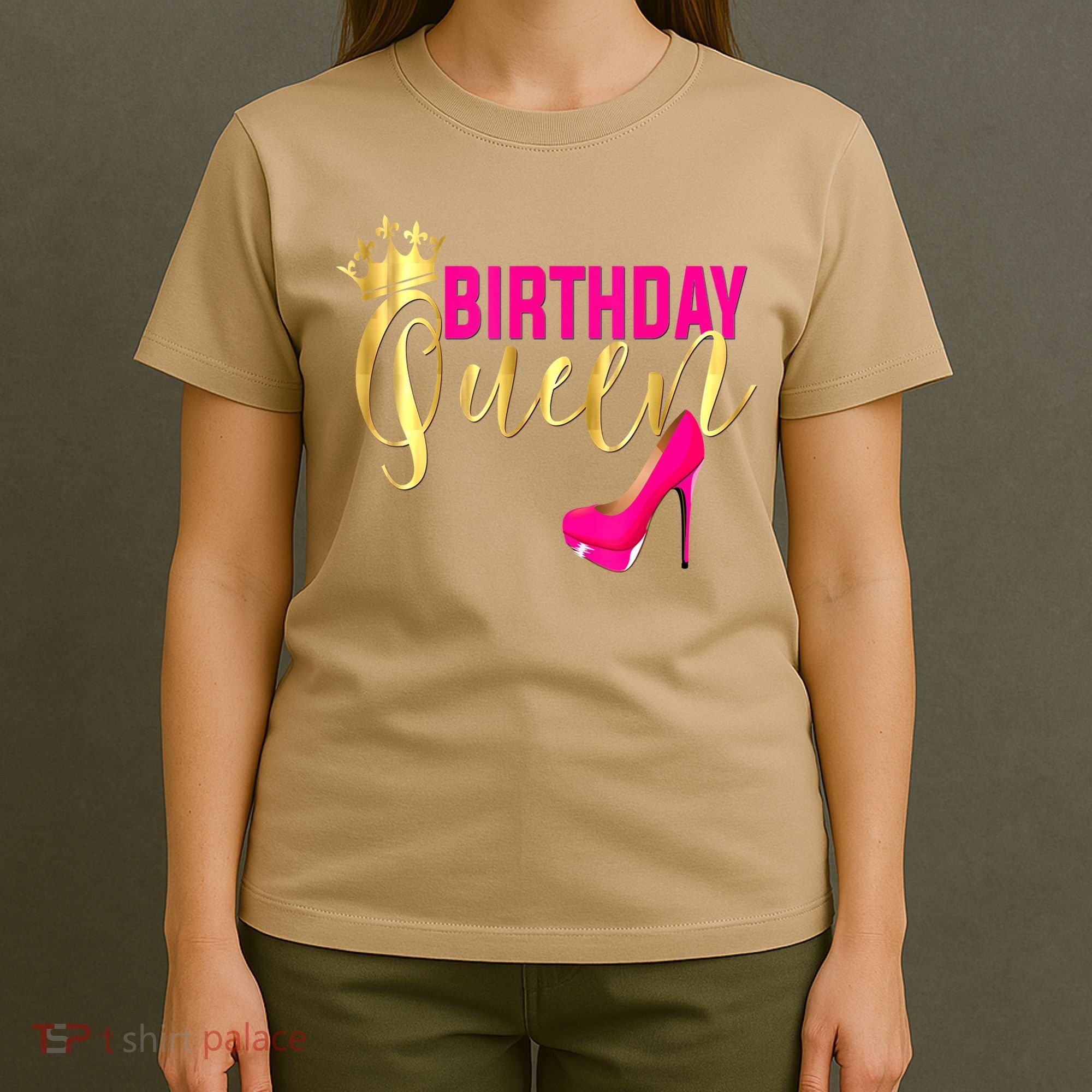 Cute Funny Birthday Queen Gift Girly Pink Shoe Crown Wo Birthday T-Shirt
