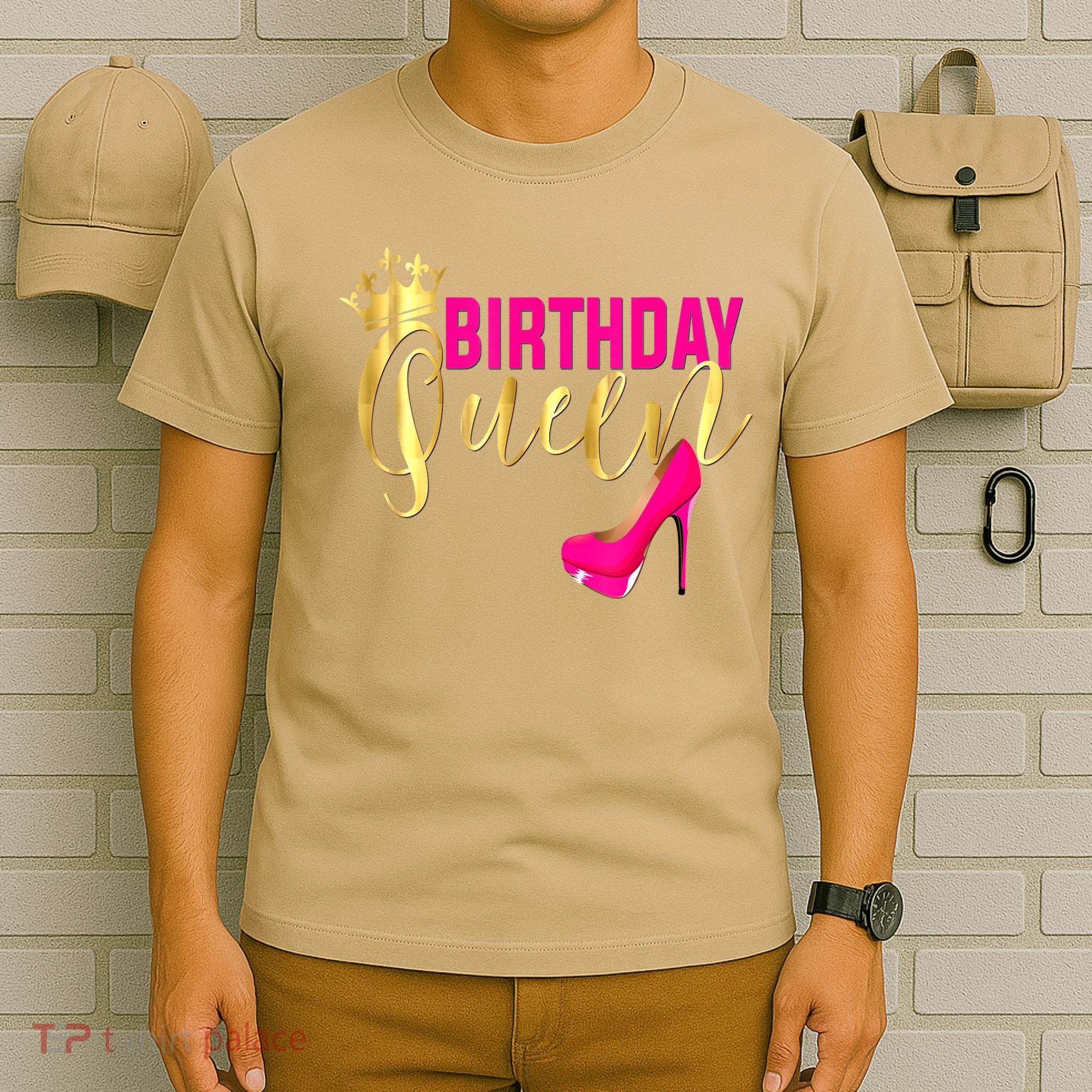 Cute Funny Birthday Queen Gift Girly Pink Shoe Crown Wo Birthday T-Shirt