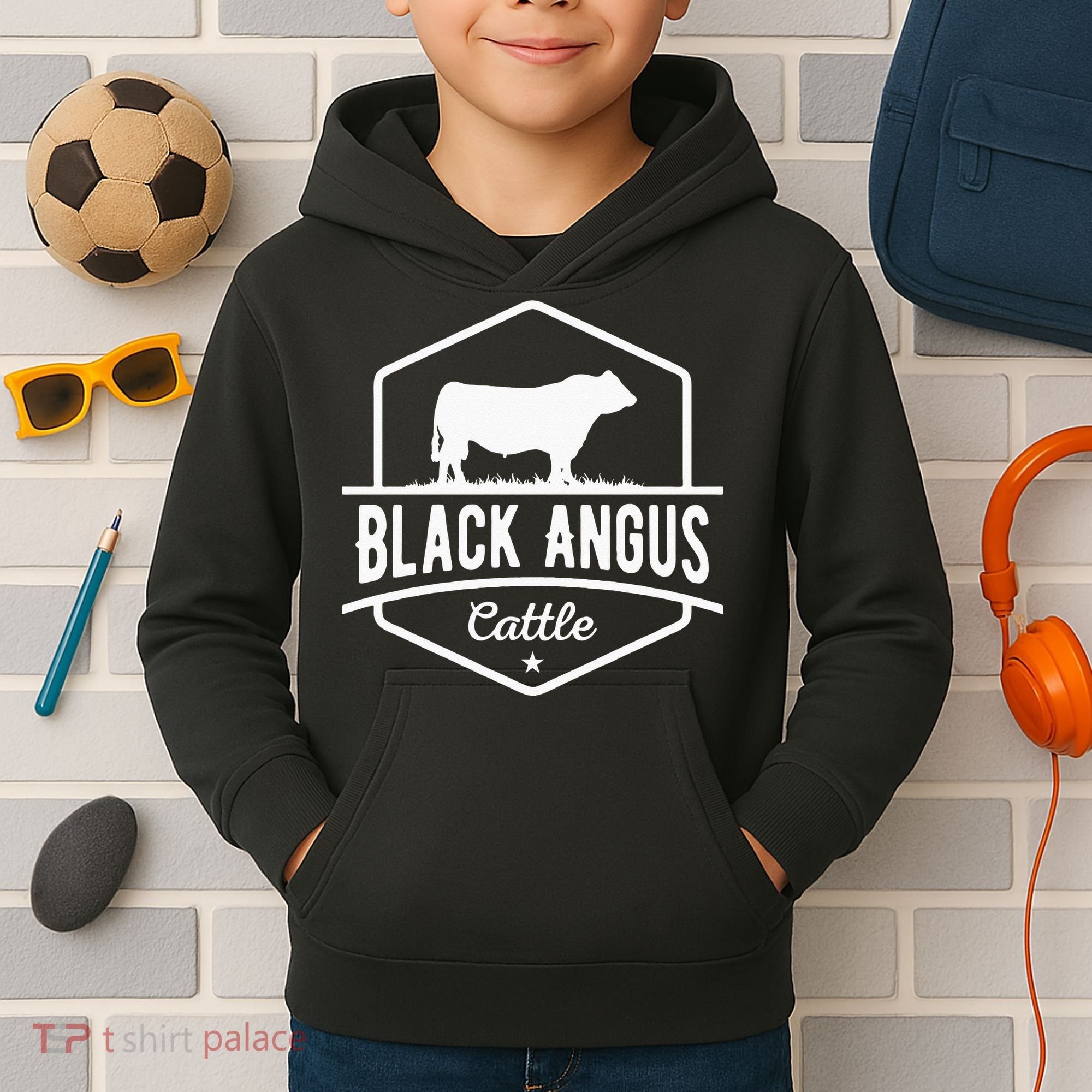 Cow Farmer Black Angus Cattle Kids Hoodie