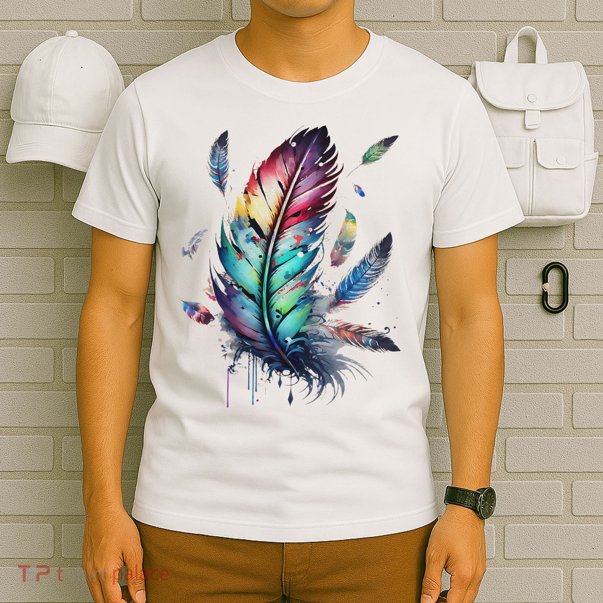 Colorful Feathers Boho Style, Bird, Native Americans, Symbol T-Shirt