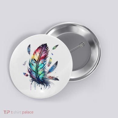 Colorful Feathers Boho Style, Bird, Native Americans, Symbol Button