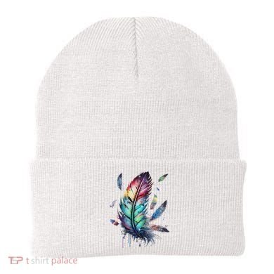 Colorful Feathers Boho Style, Bird, Native Americans, Symbol Beanie