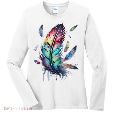 Colorful Feathers Boho Style, Bird, Native Americans, Symbol Women's Long Sleeve Shirt
