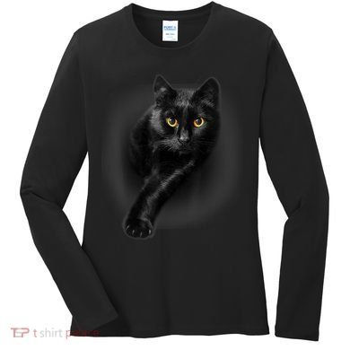 Cute Funny Black Cat Yellow Eyes T Cats Women's Long Sleeve Shirt