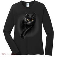 Cute Funny Black Cat Yellow Eyes T Cats Women's Long Sleeve Shirt thumb 0