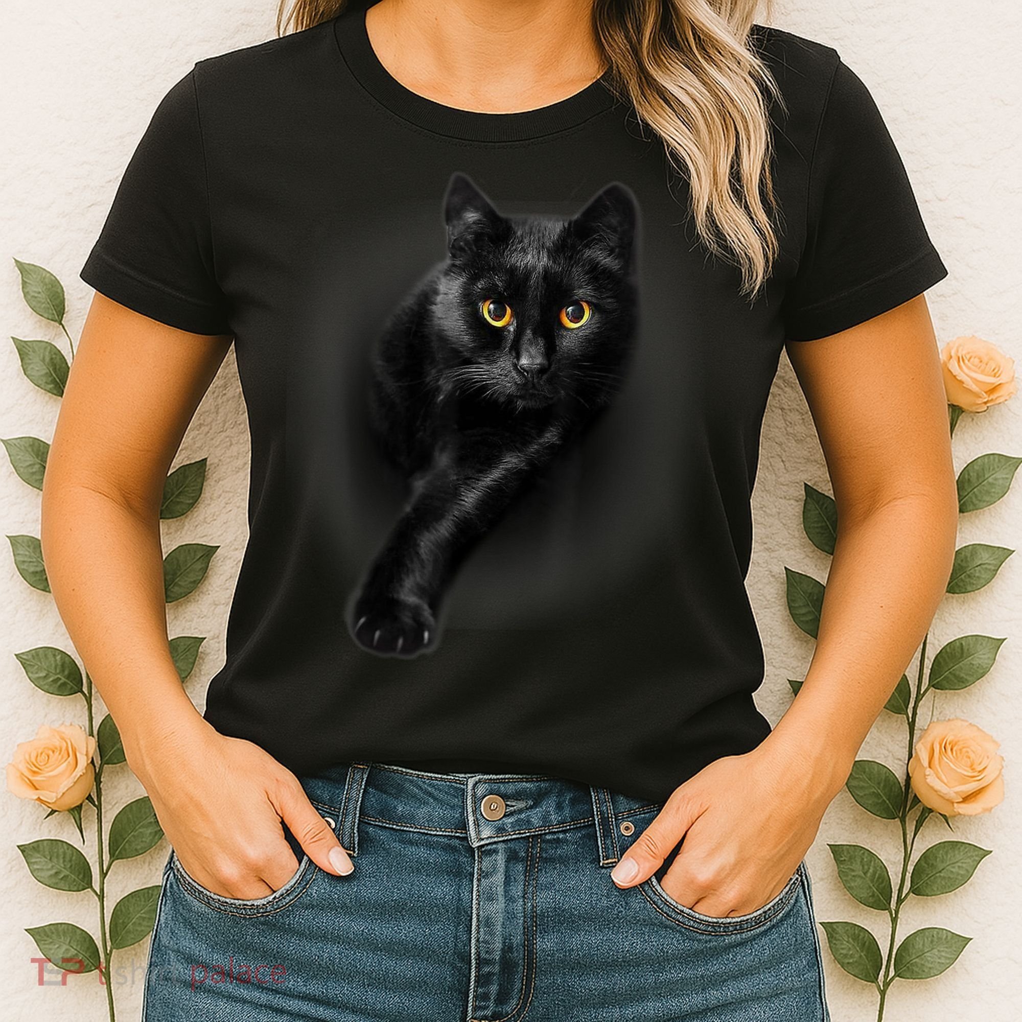 Cute Funny Black Cat Yellow Eyes T Cats Women's T-Shirt