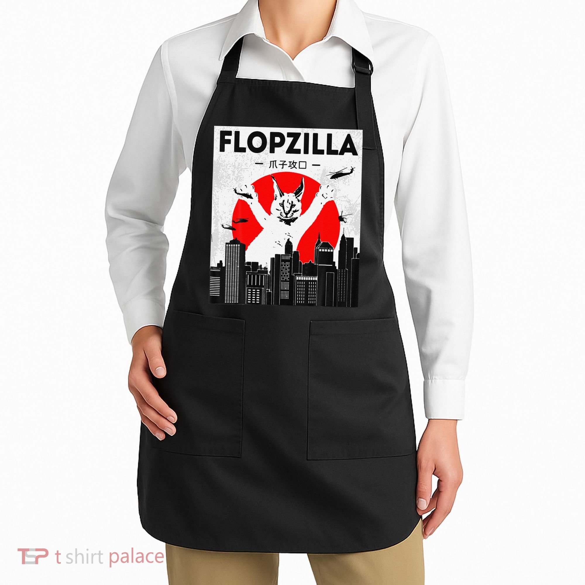 Catzilla Funny Big Floppa Meme Flopzilla Caracal Cat Lover Apron