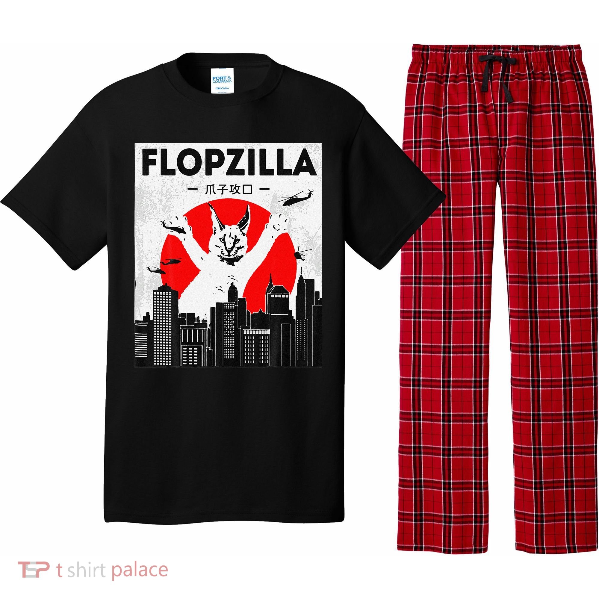 Catzilla Funny Big Floppa Meme Flopzilla Caracal Cat Lover Pajama Set