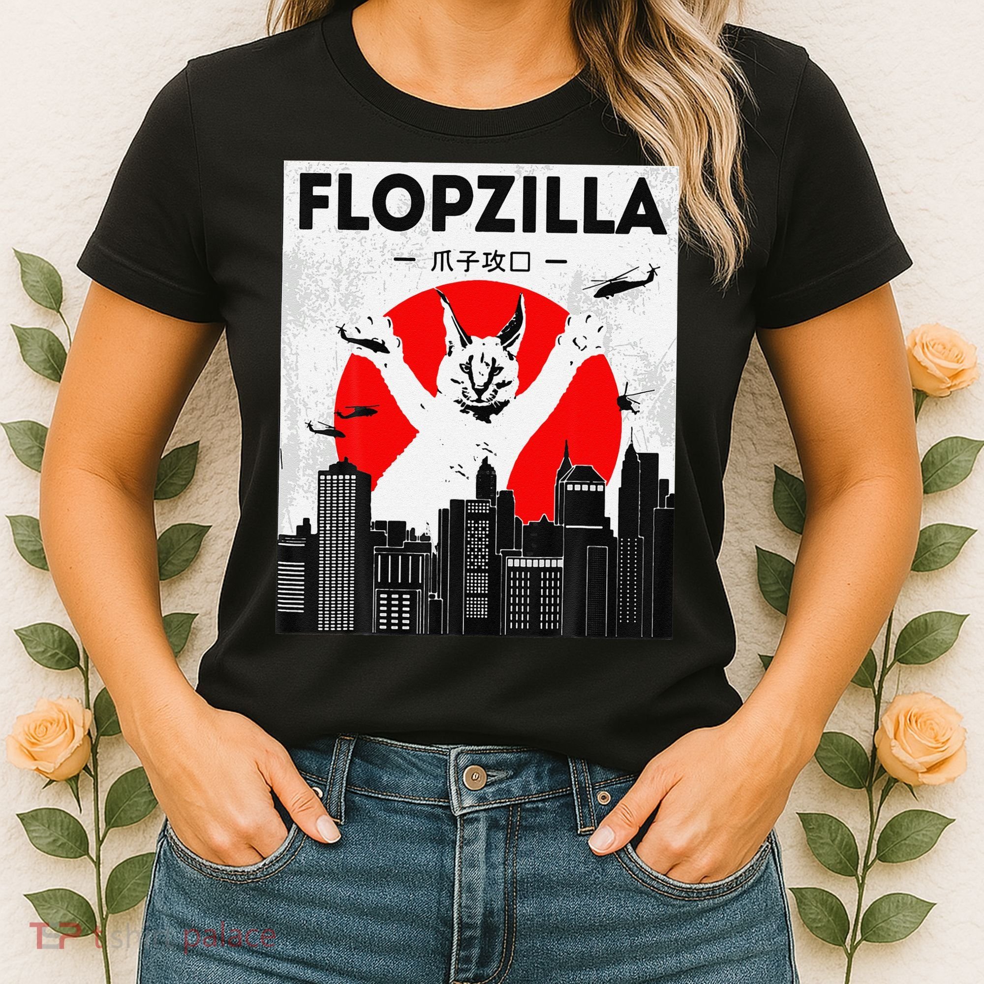 Catzilla Funny Big Floppa Meme Flopzilla Caracal Cat Lover Women's T-Shirt