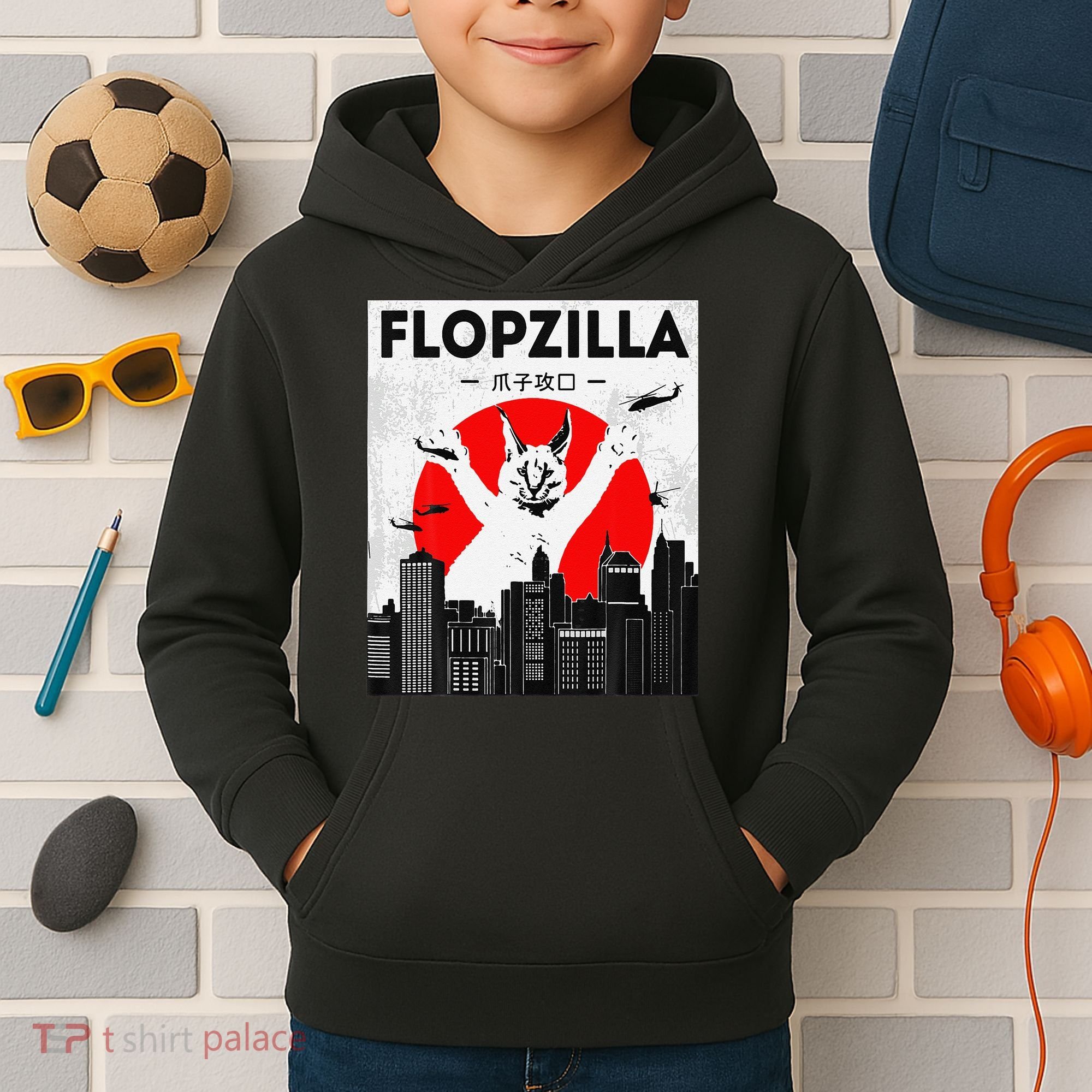 Catzilla Funny Big Floppa Meme Flopzilla Caracal Cat Lover Kids Hoodie