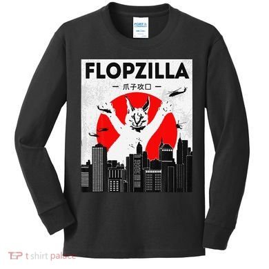 Catzilla Funny Big Floppa Meme Flopzilla Caracal Cat Lover Kids Long Sleeve Shirt