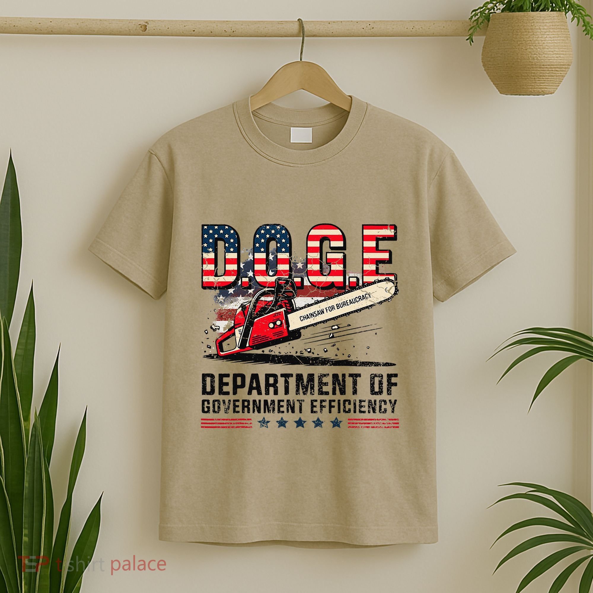 Chainsaw For Bureaucracy Funny D.O.G.E Vintage Usa Flag T-Shirt