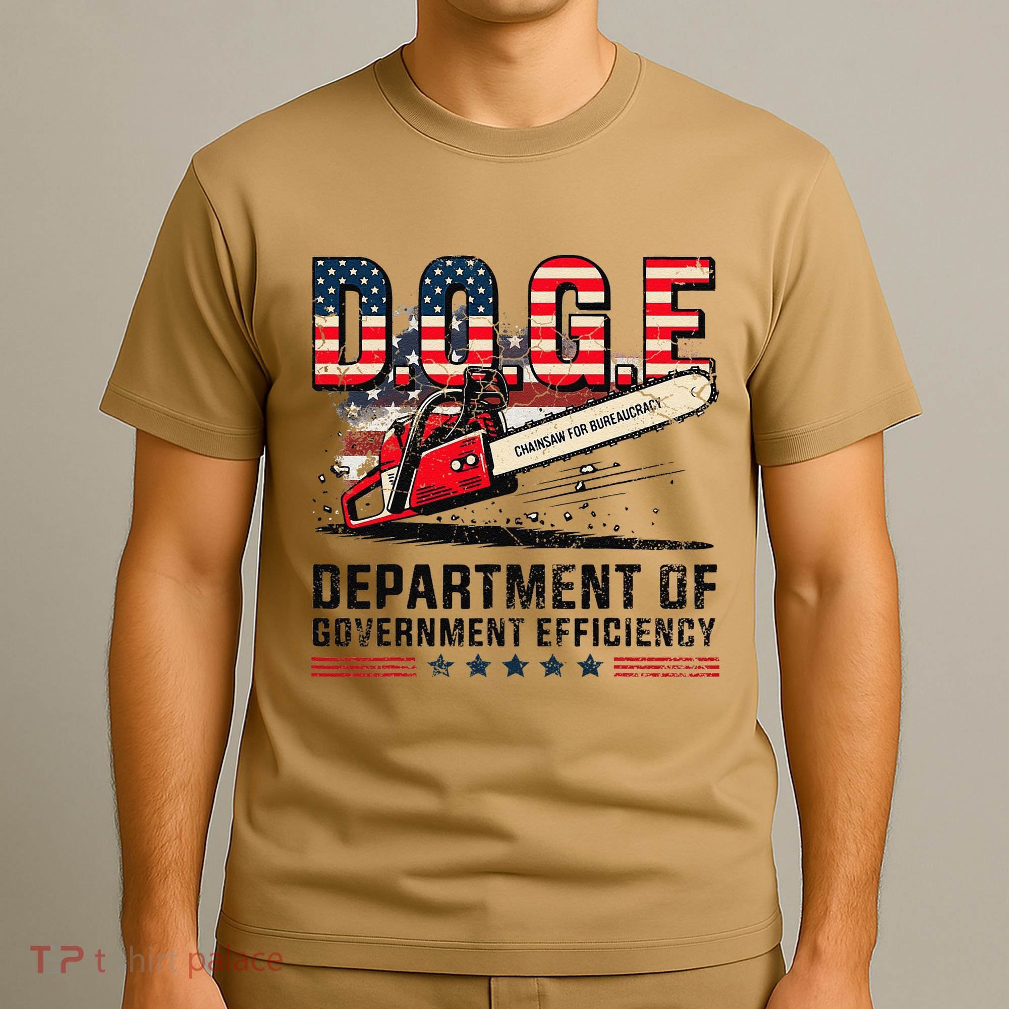 Chainsaw For Bureaucracy Funny D.O.G.E Vintage Usa Flag T-Shirt