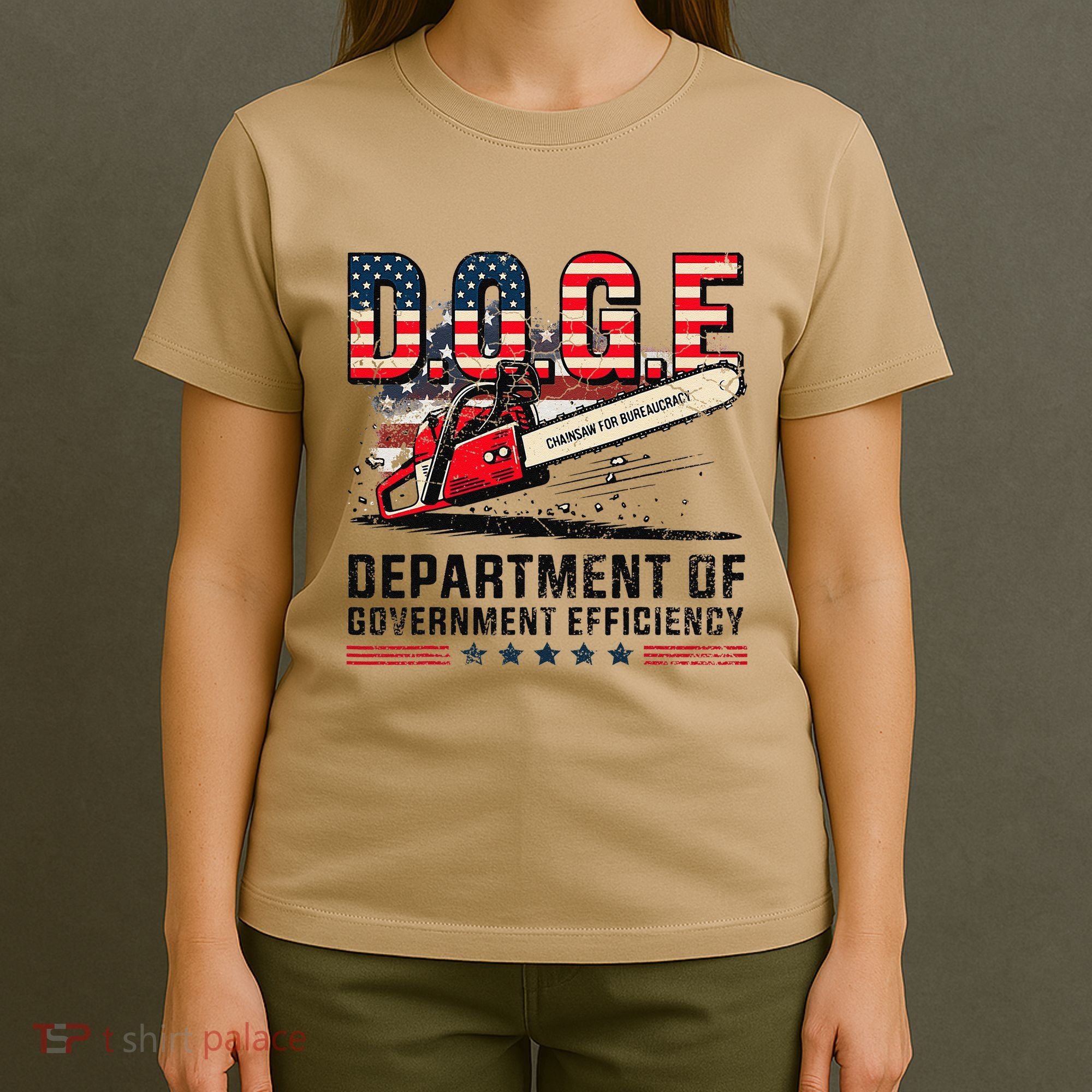 Chainsaw For Bureaucracy Funny D.O.G.E Vintage Usa Flag T-Shirt