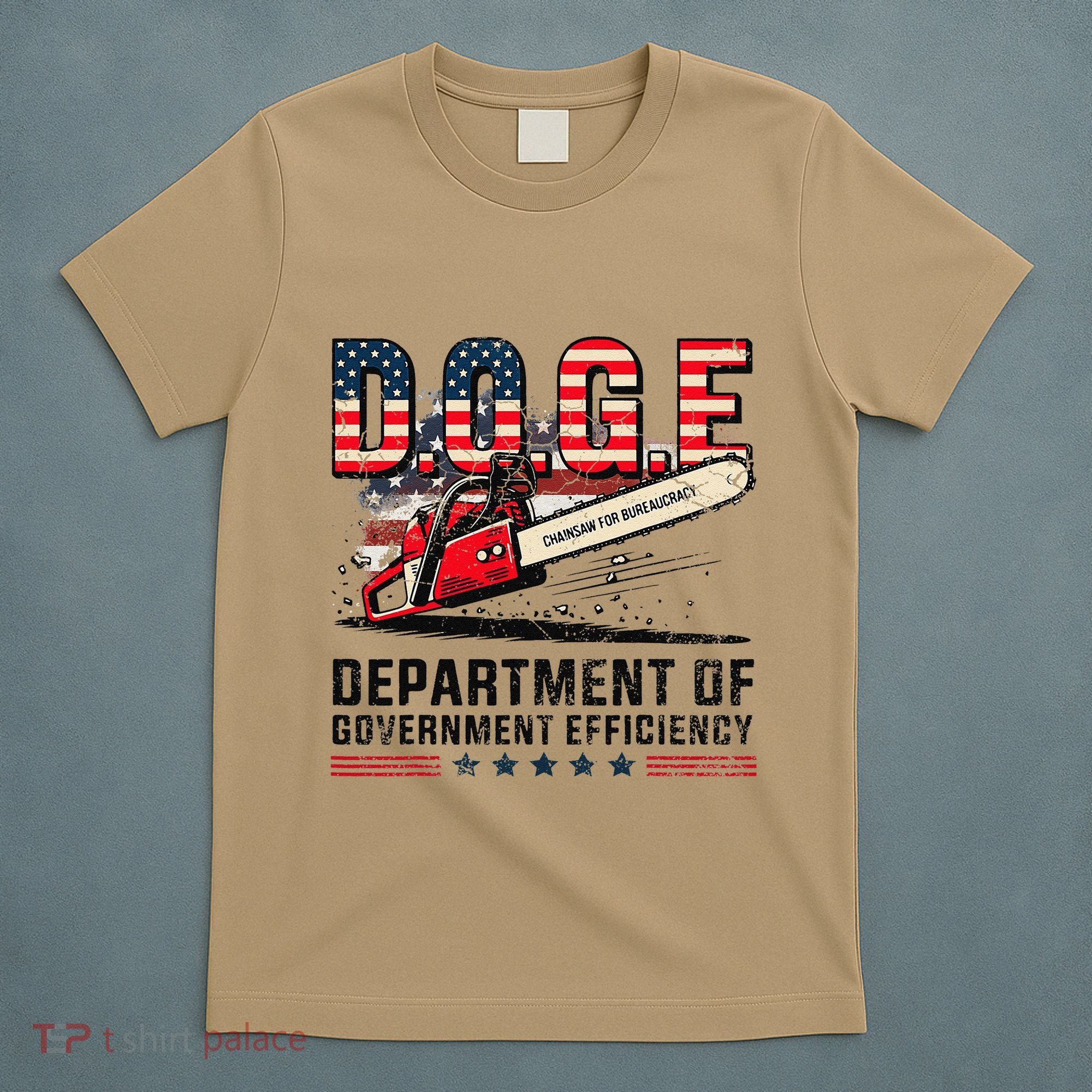 Chainsaw For Bureaucracy Funny D.O.G.E Vintage Usa Flag T-Shirt