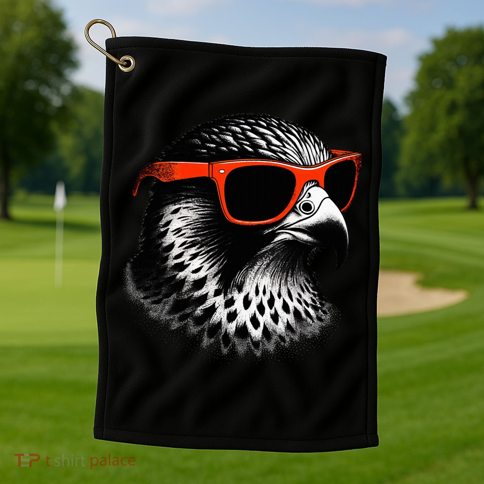 Cool Falcon Bird Wearing Sunglasses Graphic Art Golf Towel