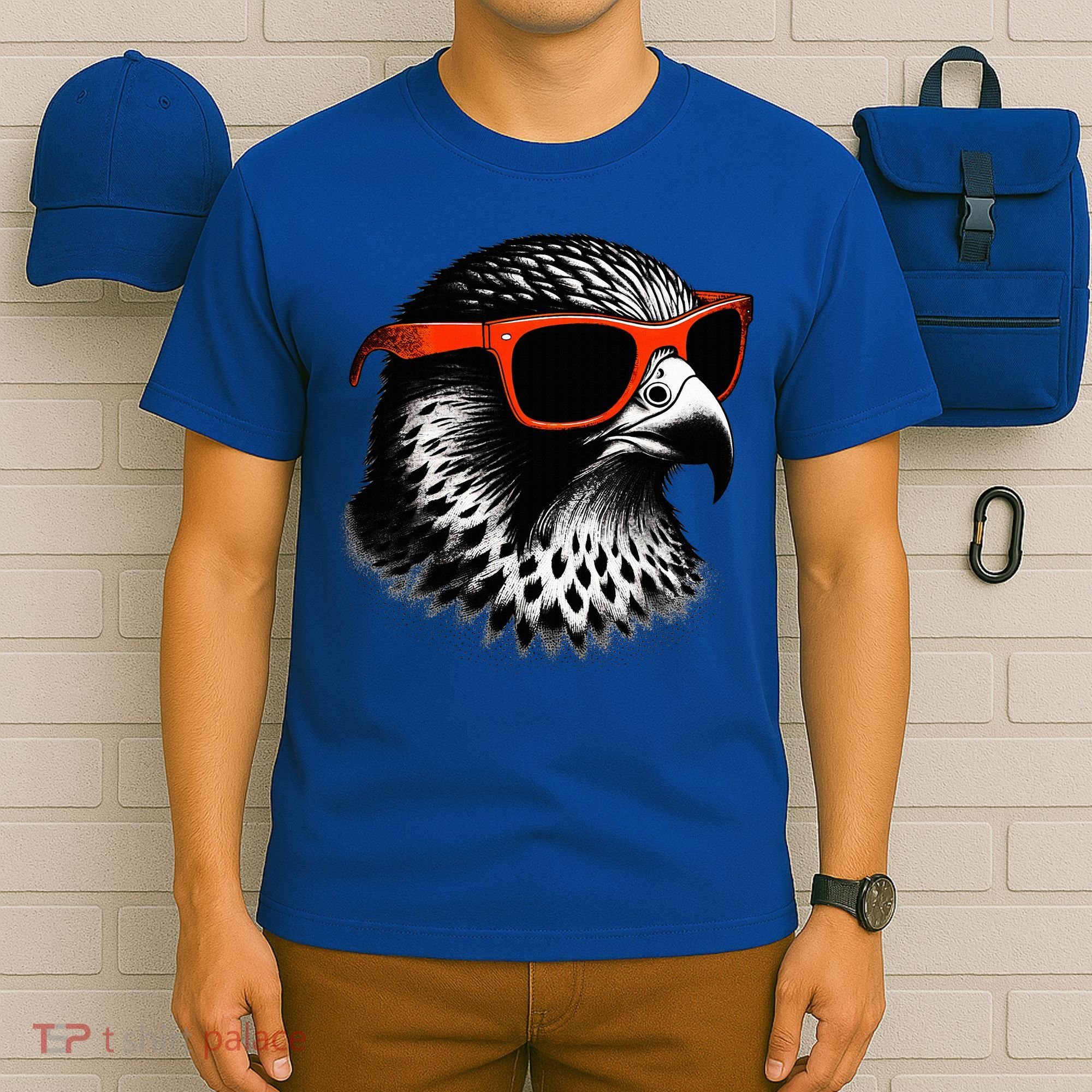 Cool Falcon Bird Wearing Sunglasses Graphic Art T-Shirt