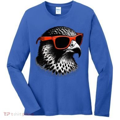 Cool Falcon Bird Wearing Sunglasses Graphic Art Women's Long Sleeve Shirt