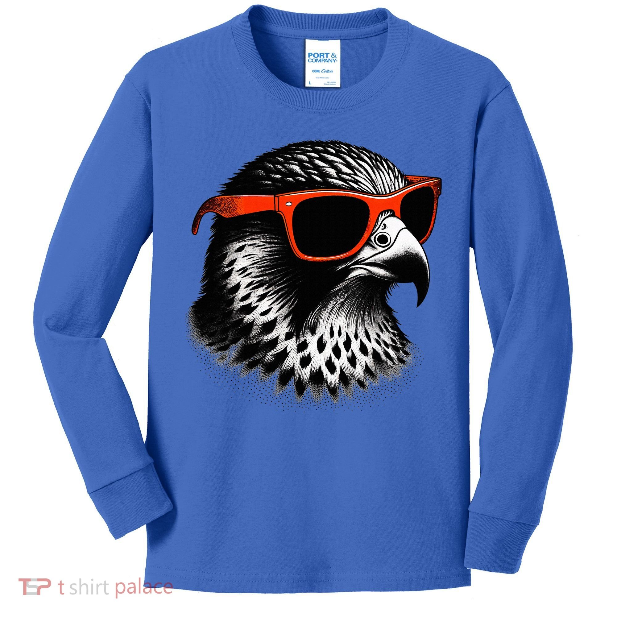 Cool Falcon Bird Wearing Sunglasses Graphic Art Kids Long Sleeve Shirt