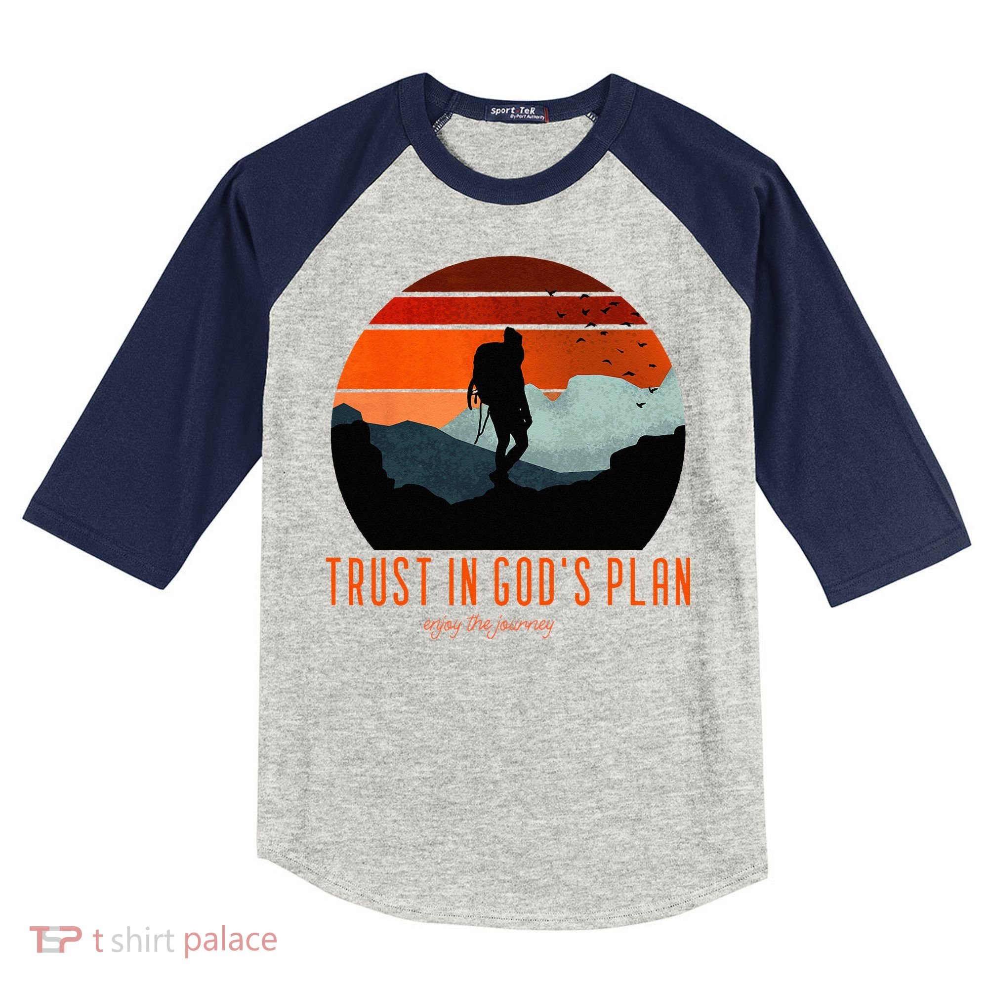 Cute Faith Based Trust God's Plan. Enjoy The Journey. Kids Colorblock Raglan Jersey