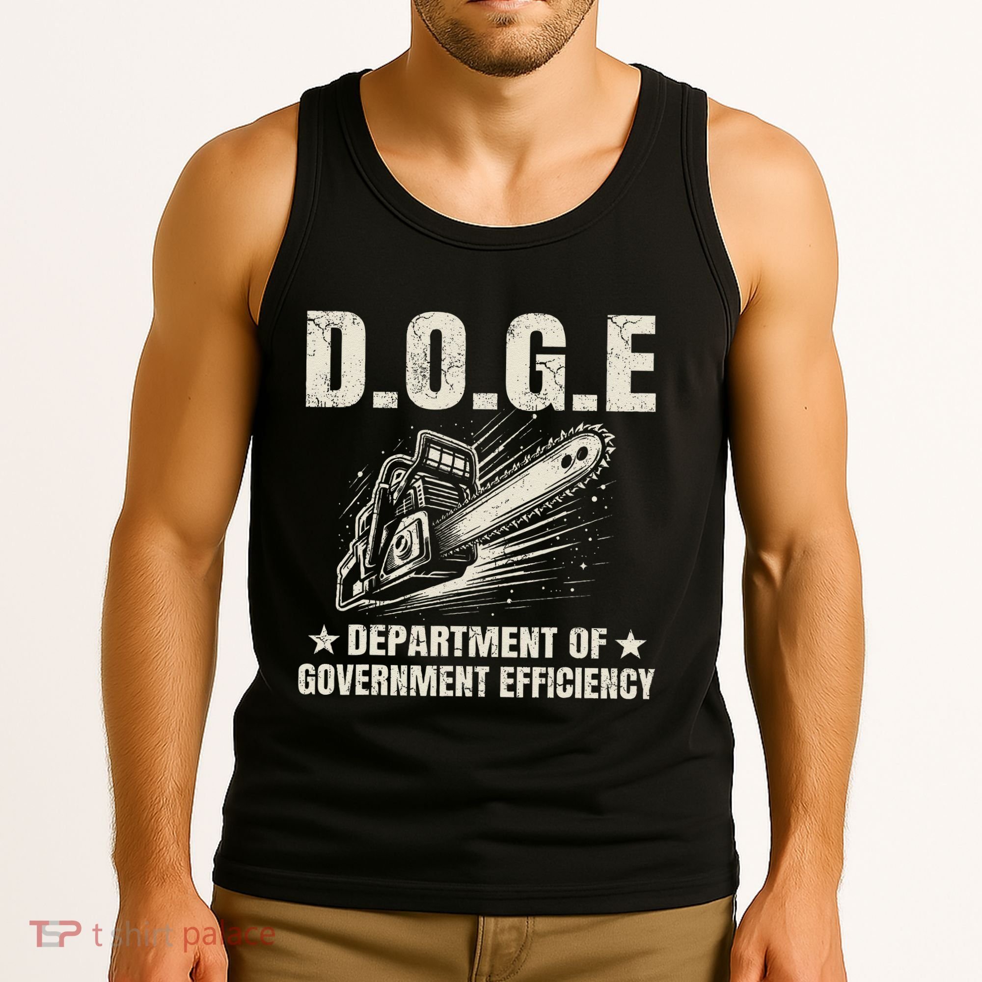 Chainsaw For Bureaucracy Funny D.O.G.E Doge Usa Flag Tank Top