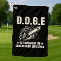 Chainsaw For Bureaucracy Funny D.O.G.E Doge Usa Flag Golf Towel thumb 1