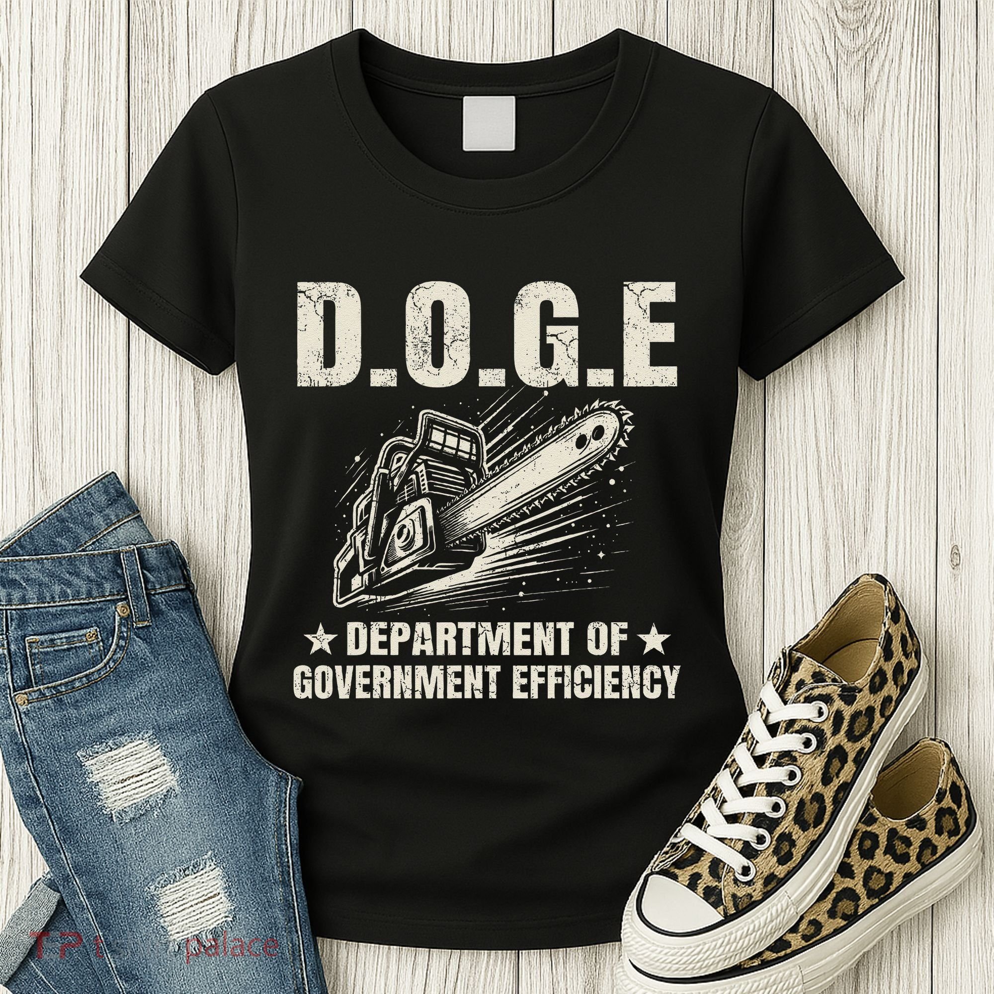 Chainsaw For Bureaucracy Funny D.O.G.E Doge Usa Flag Women's T-Shirt