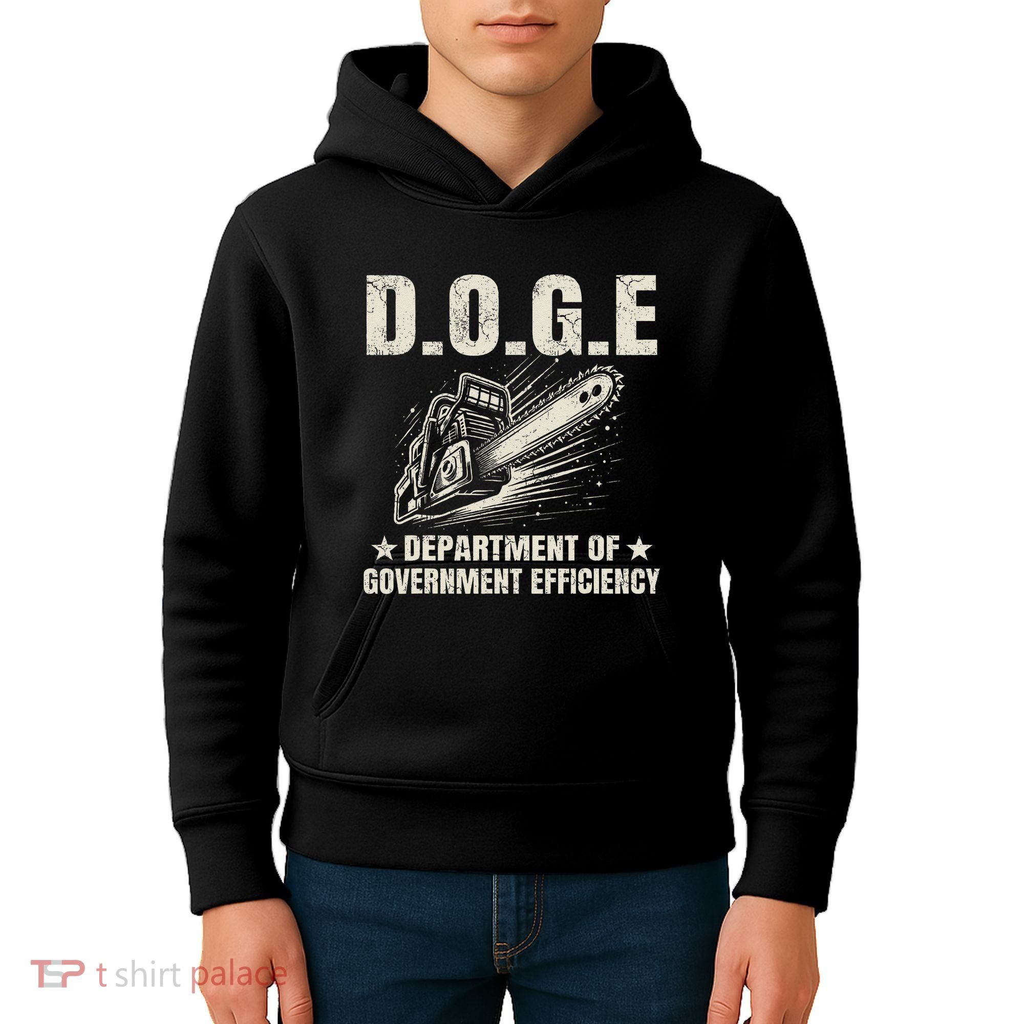 Chainsaw For Bureaucracy Funny D.O.G.E Doge Usa Flag Kids Hoodie