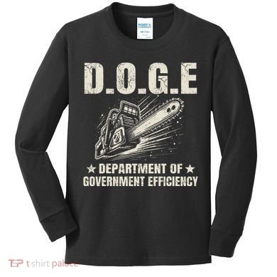Chainsaw For Bureaucracy Funny D.O.G.E Doge Usa Flag Kids Long Sleeve Shirt