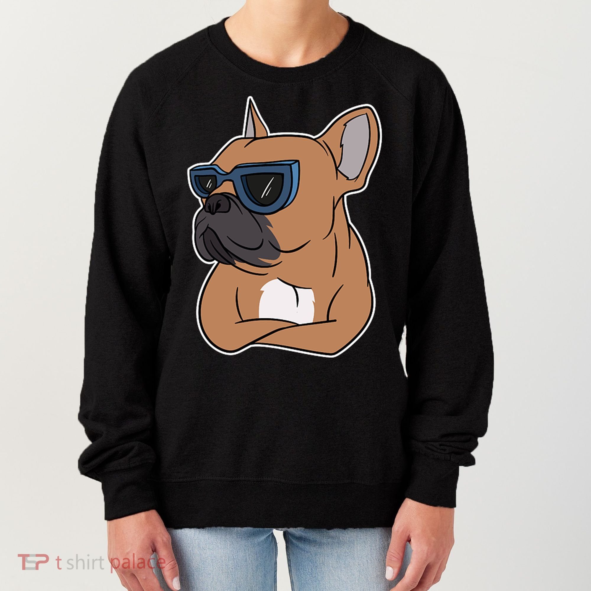 Cool French Bulldog Sunglasses Women's Sweatshirt