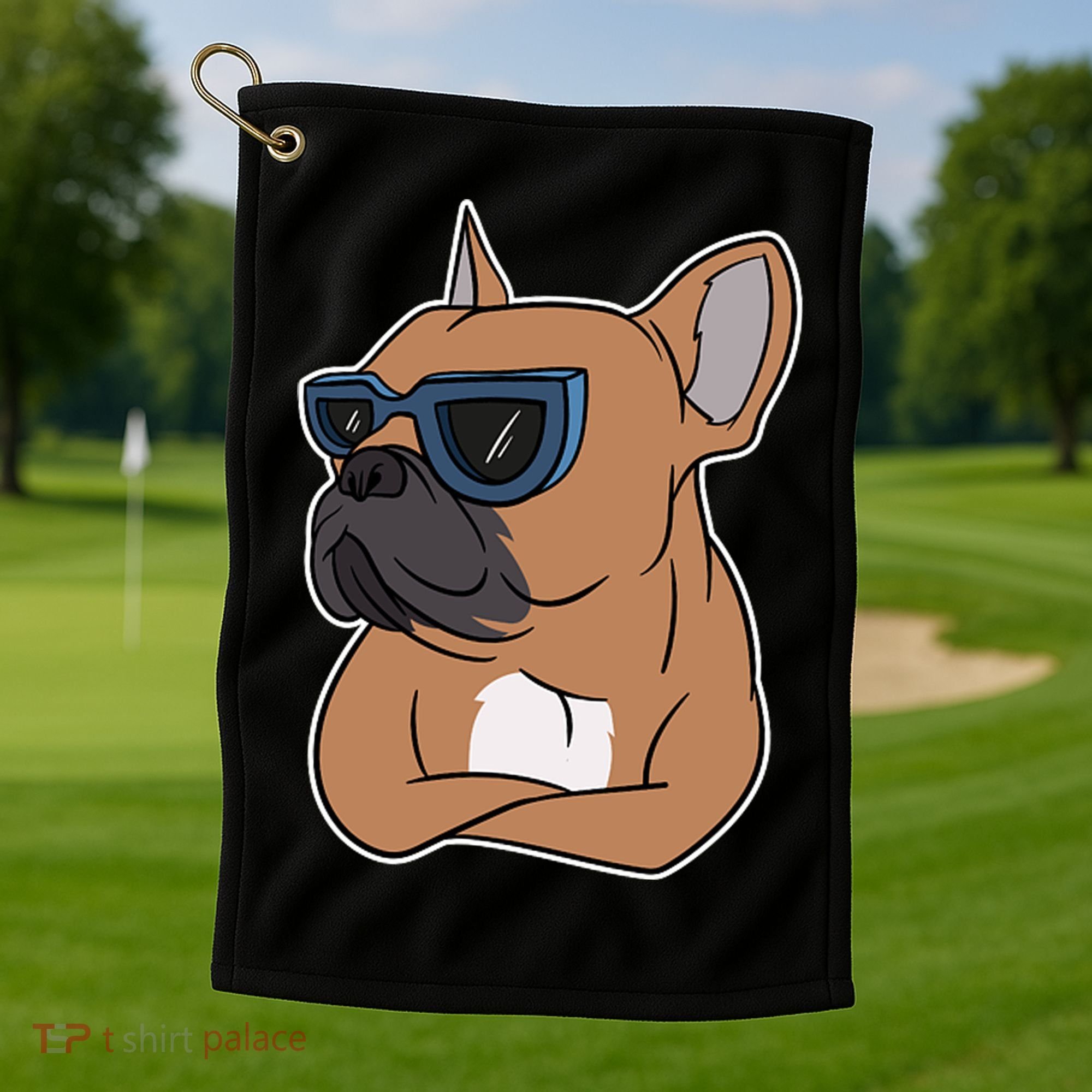 Cool French Bulldog Sunglasses Golf Towel