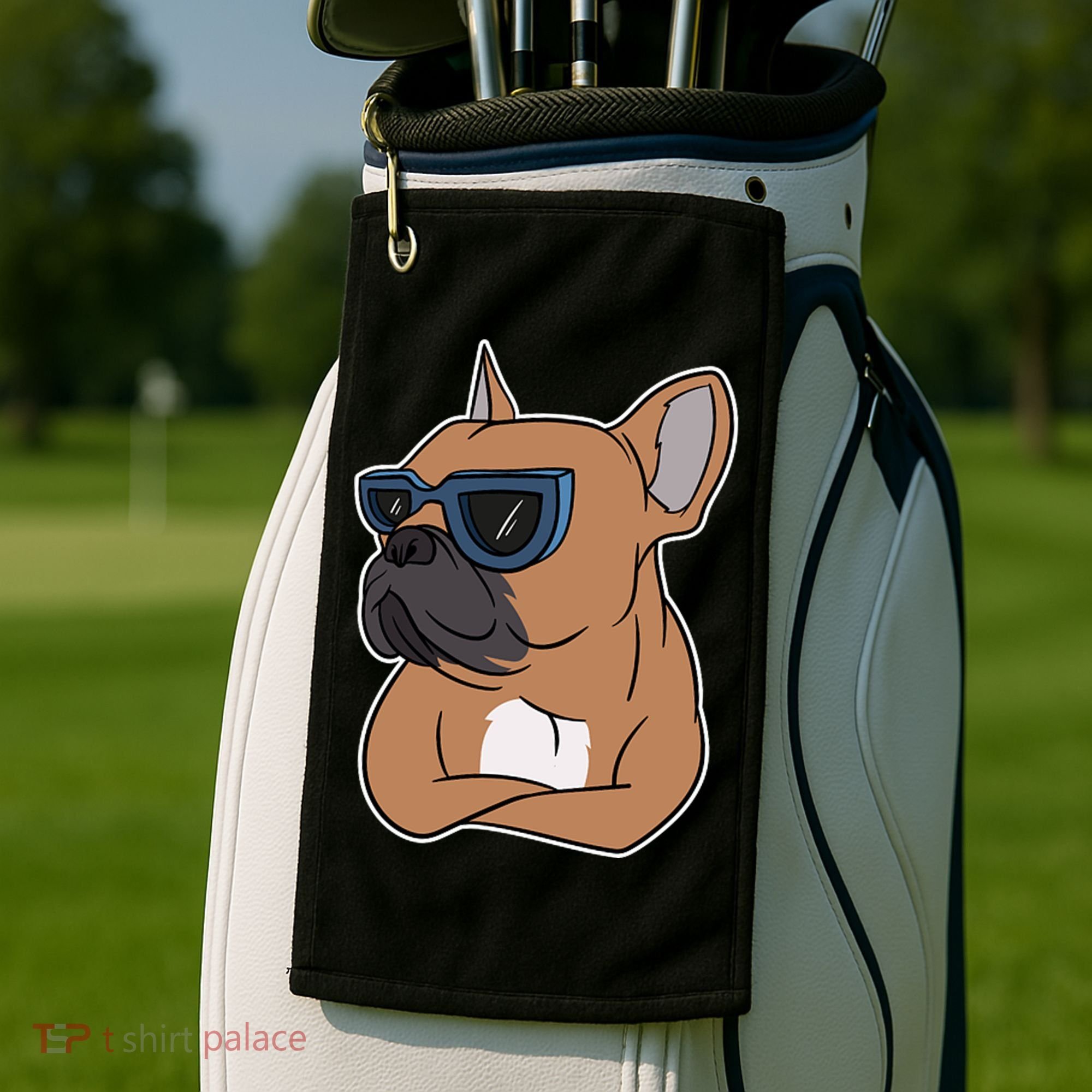 Cool French Bulldog Sunglasses Golf Towel