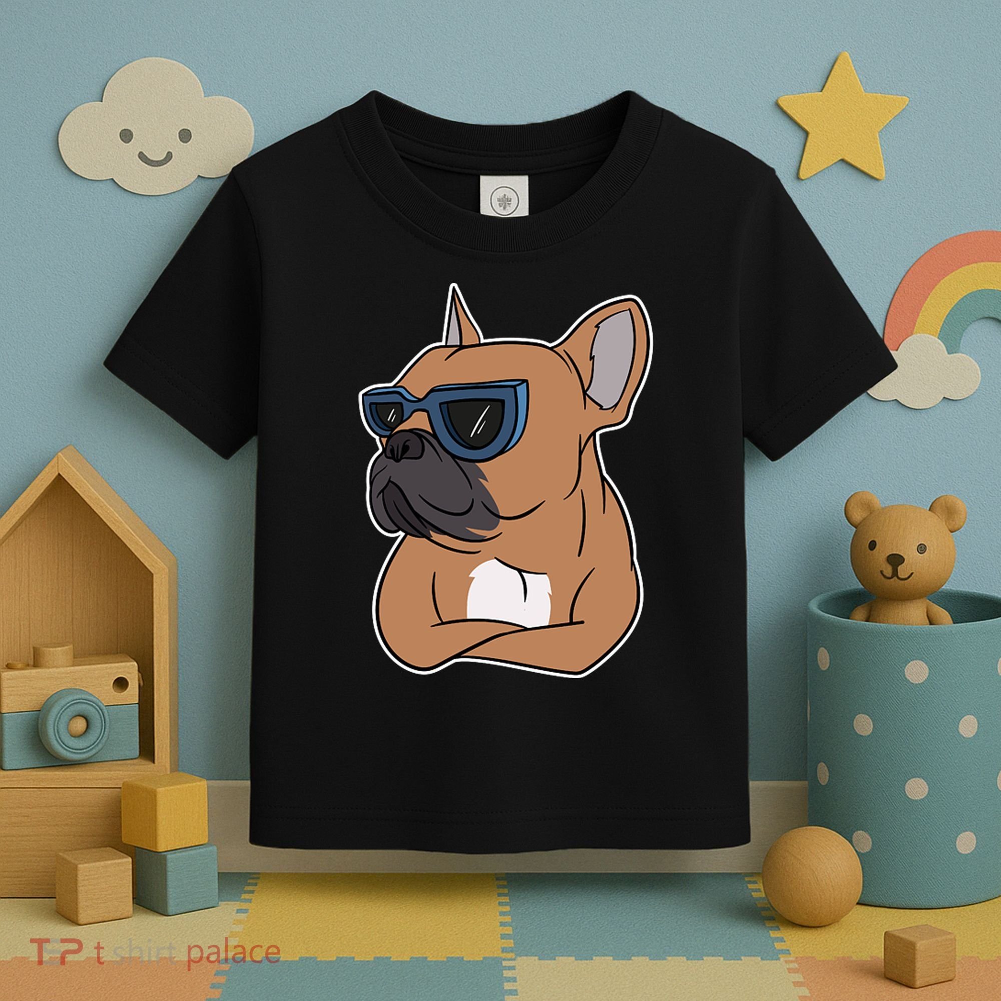 Cool French Bulldog Sunglasses Toddler T-Shirt
