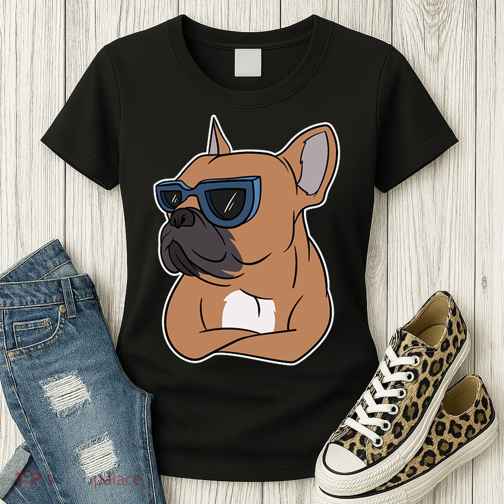 Cool French Bulldog Sunglasses Women's T-Shirt