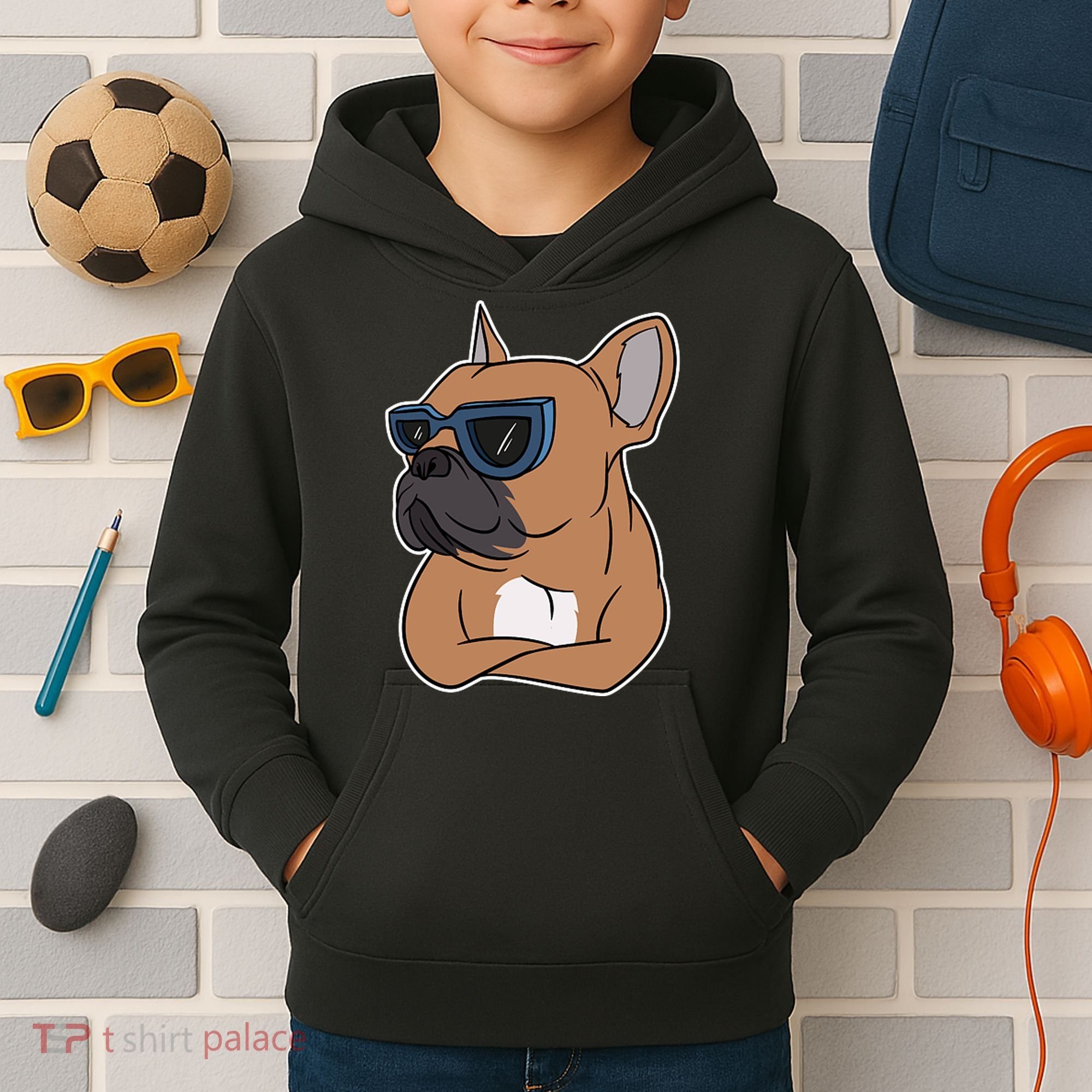 Cool French Bulldog Sunglasses Kids Hoodie