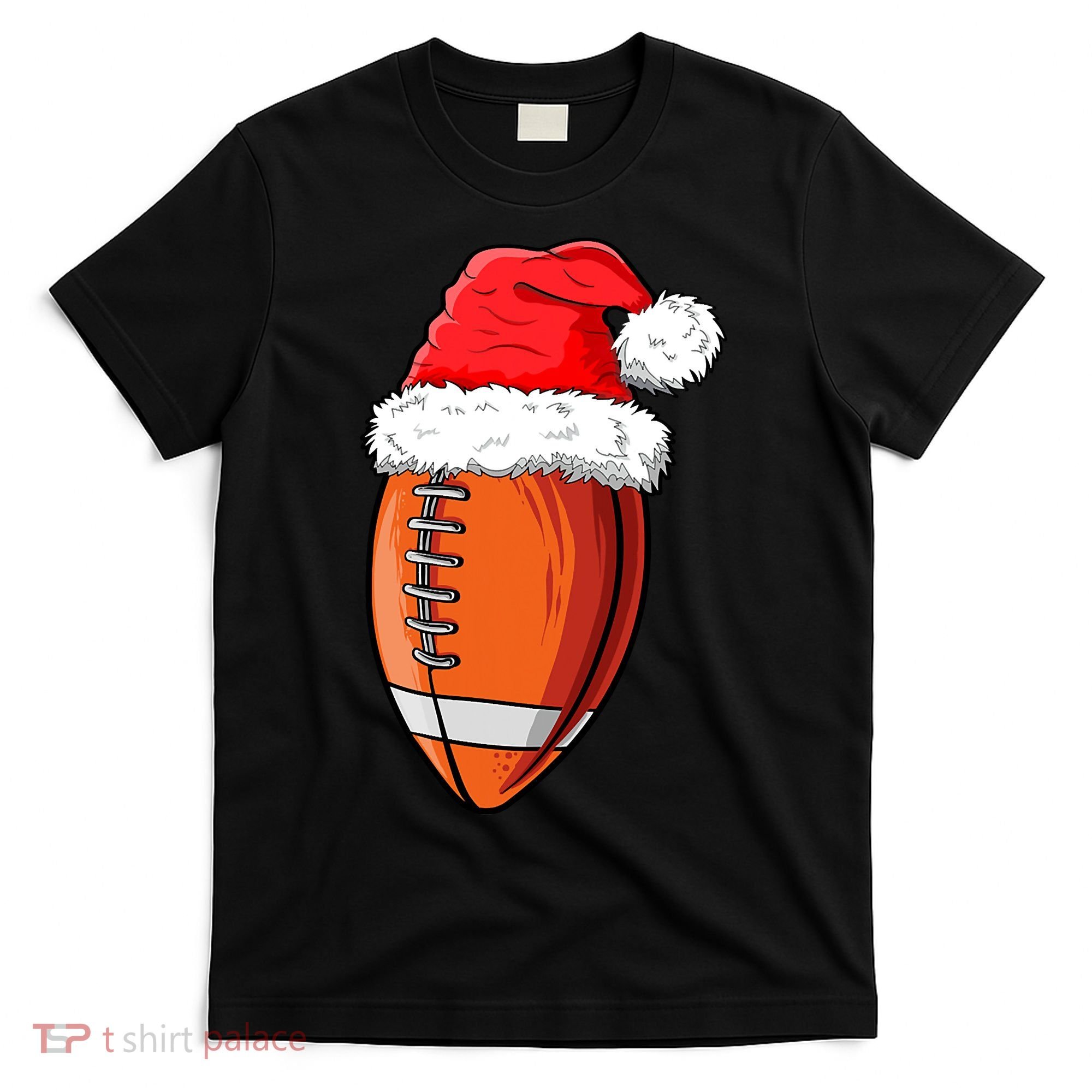 Christmas Football Ball Santa Hat Funny Sport Xmas Boys T-Shirt